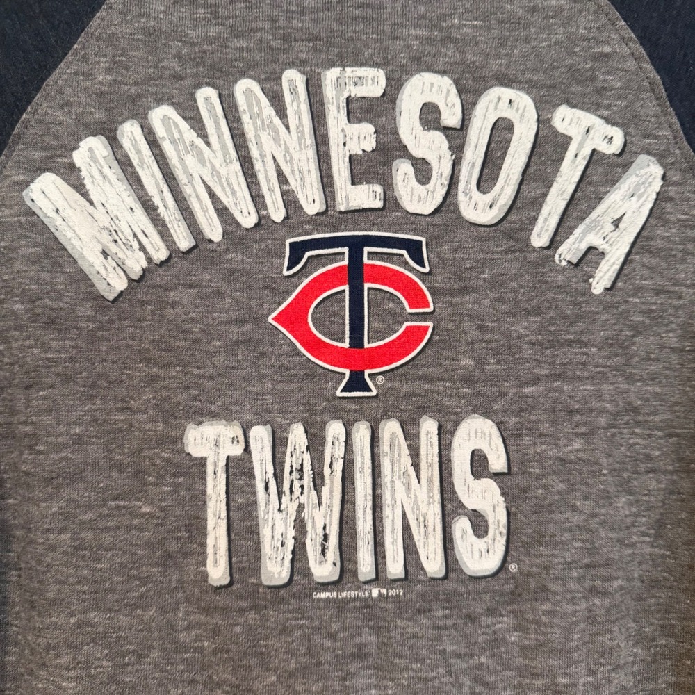 Majestic MLB Minnesota Twins Cropped Hoodie Sweatshirt‎ Women's Medium Gray Navy - Picture 13 of 15